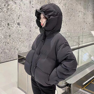 南極人（Nanjiren）羽絨服女冬季2025新款高級感時(shí)尚拼接小個(gè)子短款加厚面包服外套潮 黑色 均碼 (建議80斤-150斤)