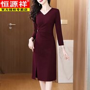 恒源祥韓版連衣裙2025秋季新款中長(cháng)裙洋氣減齡收腰顯瘦優(yōu)雅氣質(zhì)禮服裙子 櫻桃紅 M 85--100斤