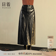 日著（rizhuo）原創(chuàng)設(shè)計(jì)女裝2025秋季新款 小眾別致顯瘦黑色高腰A字半身皮裙 隱黑 XL