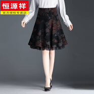 恒源祥2025新款印花媽媽半身裙秋冬a字碎花短裙女百搭傘裙小個(gè)子冬裙春 紅花(春秋款) M 腰圍2尺