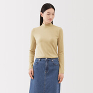 無印良品（MUJI）女式 起毛羅紋編織半高領(lǐng)長袖T恤 上衣打底衫女款內(nèi)搭春秋女裝 淺黃色 XL （165/92A）