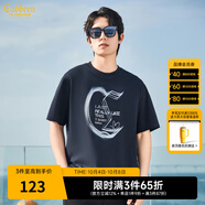 卡賓（CABBEEN）【寬松】休閑短袖T恤男2024夏新款印花純色半袖潮牌闊版百搭 深藍(lán)色87 S /165/46