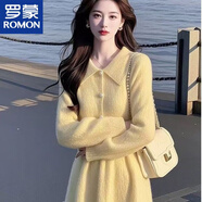 羅蒙氣質(zhì)小香風(fēng)黃色針織連衣裙秋冬新款名媛高端小洋裝清純系掐腰長(cháng)裙 黃色連衣裙 2XL