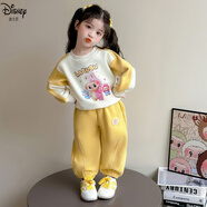 迪士尼（Disney）女童加絨拉布布套裝新款洋氣女孩中小童衛衣休閑運動(dòng)兩件套秋冬裝 黃色套裝 130