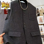 初徑感氣質(zhì)別致格紋夾棉毛呢子馬甲背心外套女秋冬季疊穿無(wú)袖上衣 石墨灰單里布 M 85-104