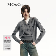 MO&Co.針織衫開衫綿羊毛精制鏡面珠片釘鉆短款灰色毛衣摩安珂 中花灰色 L 170