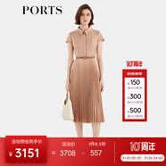 PORTS寶姿女裝春夏新款通勤襯衫領(lǐng)拼接百褶收腰短袖中長連衣裙 珍珠粉-1 XL (10)