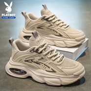 花花公子（PLAYBOY）老爹鞋男鞋2025秋冬季鞋子男士厚底休閑氣墊運動(dòng)鞋 時(shí)尚卡其44