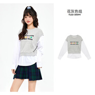 美特斯邦威衛(wèi)衣男女情侶款圓領(lǐng)套頭衫休閑運動上衣 X款-花灰色組-女款 M