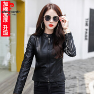 皮爾卡丹（pierre cardin）小皮衣女外套短款2025年新款春秋收身歐美加棉流行冬機車(chē)PU皮夾克 黑色【加棉新】 加厚 2XL 113斤到122斤