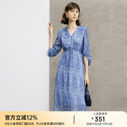 顏域藍(lán)色氣質(zhì)連衣裙女裝2024新款春季收腰顯瘦七分袖V領(lǐng)碎花裙子 藍(lán)花 L/40