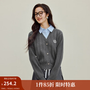 茵曼（INMAN）2025秋冬女裝新款 學(xué)院風(fēng)polo領(lǐng)假兩件麻花毛衣英倫針織 花灰色 L