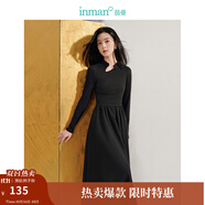 茵曼（INMAN）【曠野美拉德】新中式拼接連衣裙2025春秋女裝新品長袖打底裙子 午夜黑 M