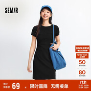 森馬（Semir）連衣裙女圓領(lǐng)收腰彈力針織裙2025夏刺繡休閑短裙辣妹109325114001