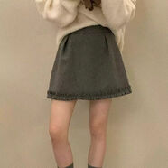 苜戈法式灰色毛呢蓬蓬短裙2025秋冬大碼小個(gè)子高腰花邊傘裙花苞半身裙 608灰色-毛呢面料 后拉鏈 有安全褲 S  建議78-96斤