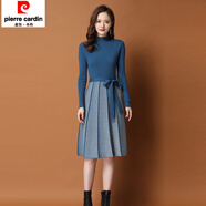 皮爾卡丹（pierre cardin）針織連衣裙女2023秋季新款時(shí)尚氣質(zhì)中長(zhǎng)款女裝過膝打底加厚毛衣裙 藍(lán)色. 3XL