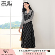 香影復古格子假兩件連衣裙女2025秋季新款收腰拼接學(xué)院風(fēng)中長(cháng)裙子 深灰 L 165/88A/110-125斤