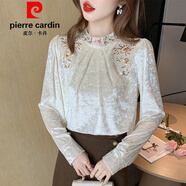 皮爾卡丹（pierre cardin）法式氣質(zhì)上衣名媛褶皺襯衫2025長(cháng)袖新款冬季寬松時(shí)尚別致百搭秋冬 杏色官方旗艦 S 95斤以下