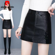 皮爾卡丹（pierre cardin）皮裙褲女高腰2025年秋冬新款加絨加厚顯瘦外穿PU皮褲短裙皮短褲子 黑色 S 85-95