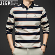 JEEP SPIRIT春秋季新款長(cháng)袖t恤男士翻領(lǐng)polo·衫棉中年時(shí)尚條紋休閑寬松上衣T 深藍色/1815GR L 適合120斤-135斤