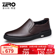 零度Zero官方皮鞋男2025新款頭層牛皮柔軟舒適商務(wù)休閑鞋套腳男士皮鞋 暗棕 40