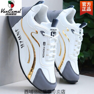 西域駱駝品牌男鞋春秋季皮面防水運動(dòng)鞋男2025防滑旅游鞋子男士休閑鞋 A268白灰【皮面】 44