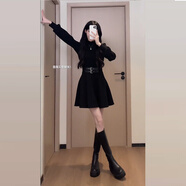 vnxifm早秋法式黑色內(nèi)搭洋裝子女秋冬裝2025新款小個(gè)子掐腰氣質(zhì)小黑裙 【半高領(lǐng)黑色短裙】(特價(jià))優(yōu)質(zhì)版【miu里miu氣 M 45_55kg_