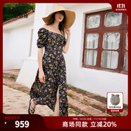 歌莉婭碎花茶歇真絲連衣裙新款度假出游穿搭泡泡袖方領(lǐng)裙1C5R4K350 97D夏夜玫瑰花園印花 S