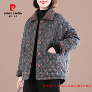 皮爾卡丹（pierre cardin）品牌高檔羽絨棉服棉衣外套女?huà)寢尪?025新款短款碎花加絨棉襖子 藍色 4XL (135-150斤)