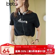 betu百圖女裝春裝新款寬松韓版卡通印花短袖T恤ins潮JD2102T08 黑色 M