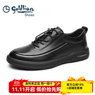 金利來（Goldlion）男鞋秋季新款商務(wù)休閑皮鞋軟面舒適百搭防滑耐磨免系帶辦公男士鞋 黑色(常規(guī)款) 42
