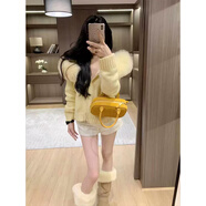 Leather cat針織開(kāi)衫外套女2025秋冬新款慵懶風(fēng)小個(gè)子寬松連帽毛衣 黃色 M