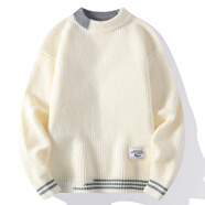 美特斯邦威（Meters Bonwe）春秋季圓領(lǐng)毛衣男冬季新款假兩件長(cháng)袖打底衫男士加絨厚保暖針織衫 米白色 M