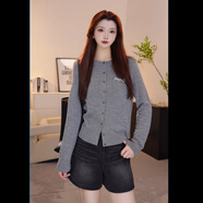 哥弟（GIRDEAR）福利新款爆款百搭圓領(lǐng)質(zhì)感長(cháng)袖針織開(kāi)衫外套148023 格雷灰(4T00131) S (2)