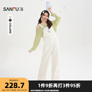 三福連身褲2025秋季蝴蝶結(jié)刺繡可調(diào)肩帶背帶褲女裝509536 白底藍(lán)花 S