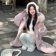 源夫人冬季羽絨服女中長款加厚白鴨絨真狐貍大毛領(lǐng)寬松連帽姐妹學(xué)生外套 煙粉色(新國標(biāo)90絨+100%真狐貍毛 XS  【建議95-110斤】