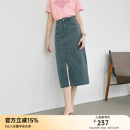 顏域（YANYEE）中長(zhǎng)款開叉牛仔裙夏裝女2024年新款高腰顯瘦抱團(tuán)一步裙半身裙 灰色 L