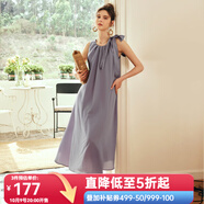 Olrain歐芮兒棕色無袖連衣裙女夏季新款寬松度假風掛脖裙子沙灘裙 紫色 L