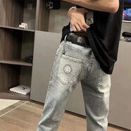 VERSACE JEANS COURTURE范思新款哲潮牌高端歐貨美杜莎牛仔褲男黑色潮流小直筒修身刺繡彈 美杜莎 淺藍 高質(zhì)量 S  品質(zhì)高于同行