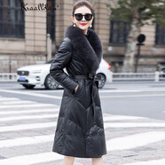 卡搭（kraallda）大狐貍毛領(lǐng)真皮羽絨服女2025冬新款修身中長(cháng)款皮草綿羊皮大衣外套 黑色 M 推薦106-115斤