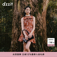 DZZIT地素短袖連衣裙2025夏季新款復古重工刺繡泡泡袖裙子女3J2O4236A 橙色（襯衫) M