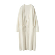 kangnai秋冬季新款色山羊絨針織開(kāi)衫無(wú)扣寬松顯瘦女加長(zhǎng)款慵懶風(fēng)外套 白絨色 均碼