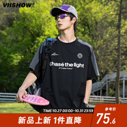 viishow潮牌拼接字母印花速干短袖t恤男生夏季潮牌寬松透氣半袖打底衫 極地黑 S