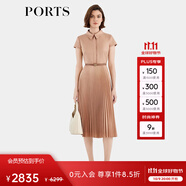 PORTS女裝秋冬新款襯衫領(lǐng)拼接百褶連衣裙ALT8D024NWP046 珍珠粉-1 L 