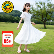 G.duck童裝女童連衣裙夏季兒童公主裙韓版時(shí)尚23新款小女孩泡泡袖雪紡裙 白色 150 尺碼11~12歲【140-150cm】