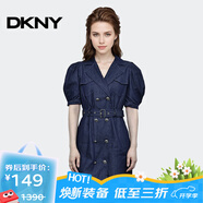 唐可娜兒（DKNY）【京東奧萊】牛仔連衣裙寬松刺繡系帶春夏工裝復古短裙W2212Z16-4 W2212Z16-422 XXS