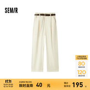 Semir[商場同款]森馬休閑褲女卷邊七分褲顯瘦秋2024新款純棉闊腿褲百搭 米白10301 XL