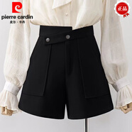 皮爾卡丹（pierre cardin）毛呢短褲女秋冬外穿2025新款女士褲子大碼胖m妹顯瘦高腰休閑闊腿 黑色毛呢 4XL 建議180-200斤