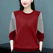 啄木鳥(niǎo)（TUCANO）棉質(zhì)長(cháng)袖t恤女士拼接百搭秋季大碼200斤胖mm顯瘦寬松休閑打底衫潮 紅色 4XL 建議175-200斤