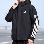 阿迪達(dá)斯 （adidas）外套男裝 2025冬季款運動服健身休閑連帽防風(fēng)保暖三條紋棉服棉襖 黑色大棉服/新到貨/主推 XS